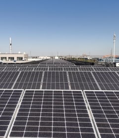 Rooftop solar panels on TE's Qingdao, China facility.