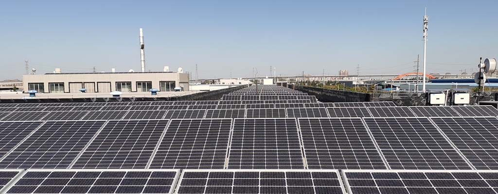Solar panel rooftop at Qingduo, China plant. 