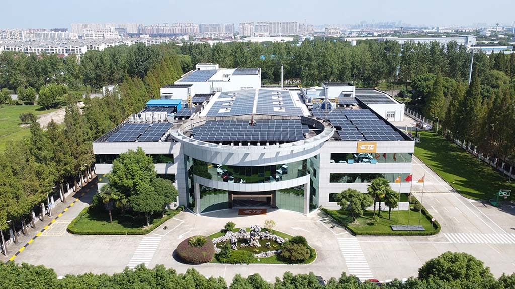 The solar panel roof on TE's facility in Kunshan, Jiangsu Province, China.