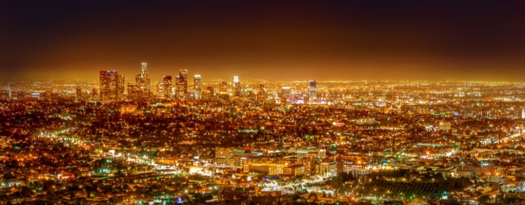 Illuminated city at night