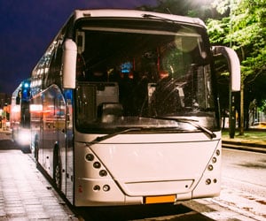 bus on dark, rainy night