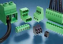 Variety of Eurostyle terminal block connectors on a blue background