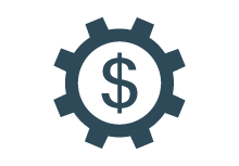 Graphic of a gear with a dollar sign in the middle. 