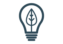 Graphic of a light bulb with a leaf in the middle. 