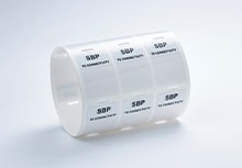 Roll of SBP identification labels on a white background
