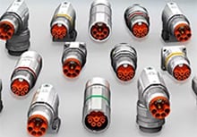 Variety of INTERCONTEC hybrid connectors on a white background. 