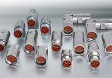 Variety of INTERCONTEC motor connectors on a white background. 