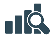 Graphic of a bar graph with each bar increasing in heightand a magnifying glass on the right side